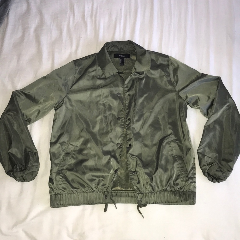 Silk Button Down Army Green Jacket